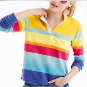 J. Crew Striped Rugby Shirt Long Sleeve Women's XS Yellow Blue Preppy Classic